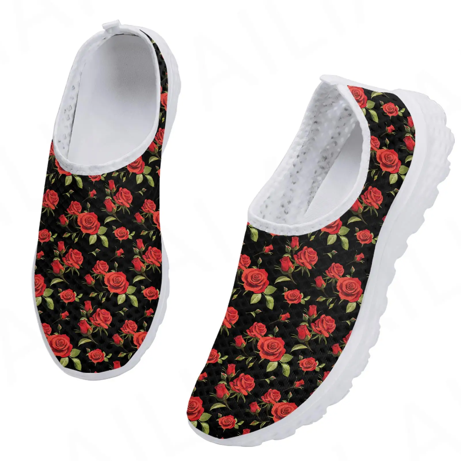 יפה רוז פרח הדפסת קל משקל לנשימה נעלי ריצה נעלי ספורט אור Mesh נשים של נעלי הליכה Sheos Изображение 4