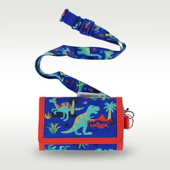 Австралия Smiggle Оригинальный детский кошелек для мальчиков, сумка для карточек, синий трехстворчатый кошелек с динозавром, кавайные сумки-ранцы, 5 дюймов