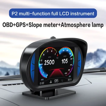 Автомобильный HUD Двухсистемный OBD2 GPS Головной дисплей Спидометр Цифровой Диагностический Инструмент С сигнализацией напряжения Предупреждение об Усталости водителя