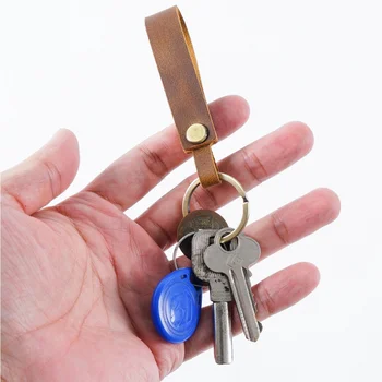 Автомобильный брелок для ключей из 100% натуральной кожи, винтажная мужская цепочка для ключей-ключниц из воловьей кожи с металлическим кольцом-крючком, Маленький подарок