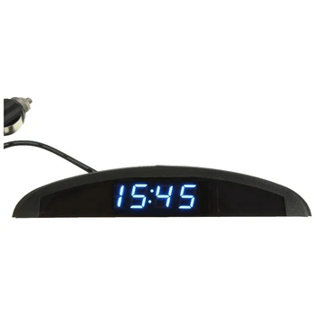 Автомобильный цифровой светодиодный вольтметр 3 в 1 12 В, часы с температурой, термометр синего цвета