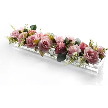 Акриловая Прямоугольная Низкая цветочная ваза с 12-24 отверстиями для обеденного стола, декор для свадебной вечеринки, Прозрачная подарочная коробка с розами, цветочное украшение в центре.