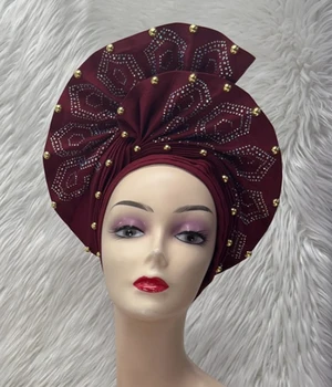 Африканская Горячая распродажа, Мода Sego Gele, Высококачественная Вышивка бисером, женские Головные уборы Aso Oke Auto, 1 комплект