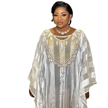 Африканские платья для женщин Роскошные Белые блестки Бубу Африканское модное платье для свадебных вечеринок Мусульманское Макси-платье Абая