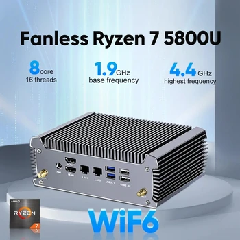 Безвентиляторный мини-ПК FU02 AMD Ryzen 7 5800U 4800U Игровой Мини-компьютер Windows 11 Двухканальный Брандмауэр Маршрутизатор 2 * HDMI2.0 NVMe DDR4 WiFi6