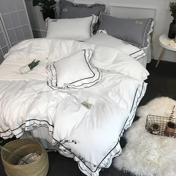 Белое стеганое одеяло в стиле принцессы из четырех частей в скандинавском стиле, простая юбка для двуспальной кровати длиной 1,8 м