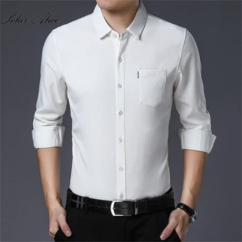 Бесплатная доставка 2022 Весенне-осенняя мужская новая рубашка среднего возраста и молодежи с длинными рукавами, однотонная деловая официальная рубашка