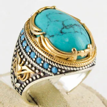 Богемные кольца с большим овальным камнем для женщин и мужчин, винтажные двухцветные синие бусины, кольца для пальцев с зеленым камнем, вечерние украшения