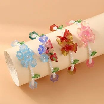 Браслет с цветком из прозрачной смолы, Корейские модные браслеты из сладких бусин для девочек, вечеринка, День рождения, Дружба, Bransoletki Damskie