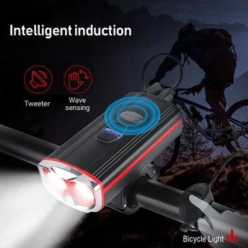 Велосипедные фары с индукционным управлением, велосипедный передний фонарь, наружные звуковые фонари для езды, зарядка через USB, водонепроницаемая фара с звуковым сигналом