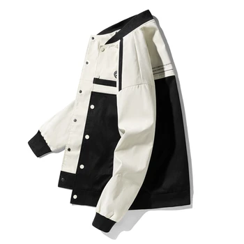 Весенняя бейсбольная одежда, уличный стиль, мужская куртка в стиле пэчворк, Контрастный цвет, молния с длинным рукавом, Модное винтажное повседневное пальто Harajuku