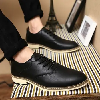 Весенняя Кожаная Обувь, Мужская Корейская Модная Повседневная обувь, Универсальная Черная Деловая обувь В Британском стиле, Новинка 2021 года, Мужская обувь