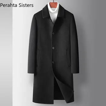 Высококачественное двустороннее шерстяное пальто, мужское зимнее пальто с толстым и длинным лацканом, деловое кашемировое мужское пальто, роскошная мужская одежда