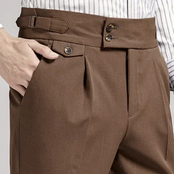 Высококачественные офисные брюки для светского костюма Италия Деловые Брюки для мужчин Повседневные Свадебные Брюки для жениха Pantaloni Uomo Повседневные коричневые
