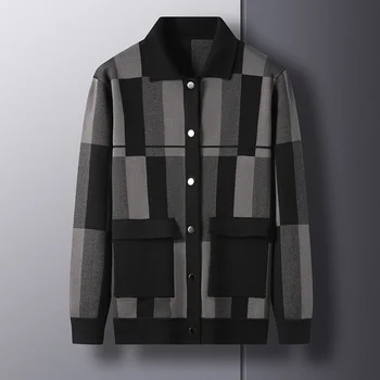 Высококлассный тренд, вязаная куртка в вертикальную полоску, мужская осень и зима 2023, новый стиль, повседневный свитер, кардиган, пальто для мужчин