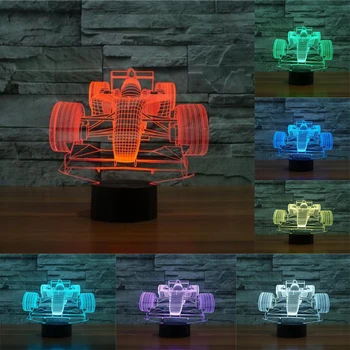 Гоночный автомобиль 3D Светодиодные ночники 7-Цветная настольная лампа Smart Touch USB с автоматической сменой цветов, декор для дома, офиса, магазина, подарочные светильники