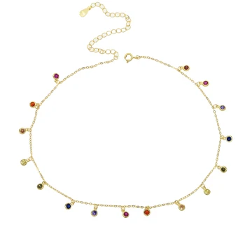 Двухцветное серебро 925 пробы cz, разноцветное колье в радужные круглые точки, эффектное ожерелье, модные украшения золотого цвета vermeil