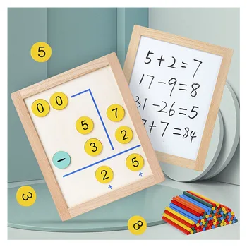 Деревянная обучающая доска для рисования для раннего образования детей 2 в 1 Арифметическая палочка Операция математического сложения и вычитания