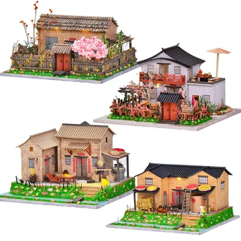 Деревянные миниатюрные строительные наборы DIY Village Casa, кукольные домики с мебелью, Легкая сборка кукольного домика, вилла, игрушка для друзей, подарки