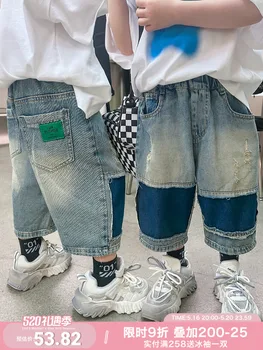 Детская одежда Bb, джинсы для мальчиков, детская одежда Fried Street, Красивый Тонкий, Летняя новинка 2023 года, детская мода среднего и большого размера
