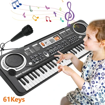 Детская Электронная клавиатура пианино, Портативный Орган на 61 клавишу с микрофоном, Обучающие игрушки, Музыкальный инструмент, подарок для ребенка-новичка