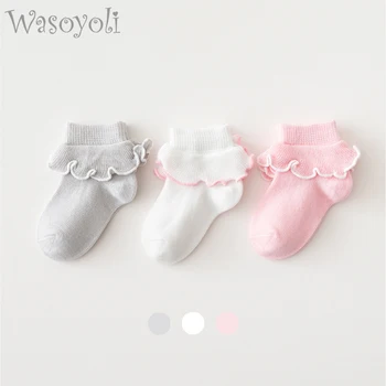 Детские носки, 3 пары / лот, для младенцев 0-5 лет, кружевные носки средней длины, разноцветные хлопчатобумажные носки, 3 милых носка для девочек в ассортименте