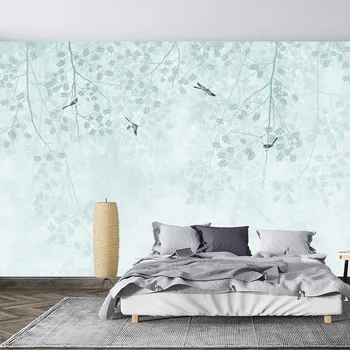 Европейская ручная роспись птицы-листа, Пользовательские 3D-фрески, детские обои, самоклеящиеся обои, гостиная, спальня, спинка дивана.