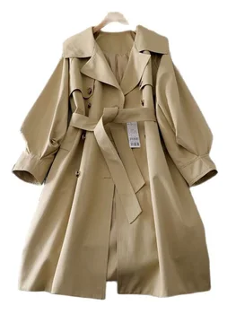 Женская куртка-ветровка средней длины HWL, весеннее новое женское пальто с поясом, свободное модное пальто 2023