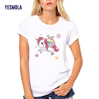 Женская футболка YESMOLA с единорогом Harajuku, Женская Уличная футболка с рисунком Каваи, Корейский Стиль, Женская Повседневная футболка, Одежда