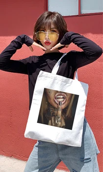Женская холщовая сумка для покупок, эко-сумки из ткани с принтом для черных девушек, женские сумки для студенческих книг в стиле Харадзюку Гранж
