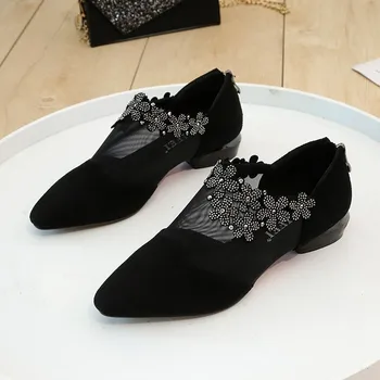 Женские босоножки 2022, ретро-туфли-лодочки со стразами, женские элегантные сандалии на квадратном каблуке в цветочек, Сетчатые легкие сандалии, летняя женская обувь