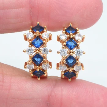 Женские роскошные серьги-кольца с синим кубическим цирконием золотого цвета, ювелирные изделия