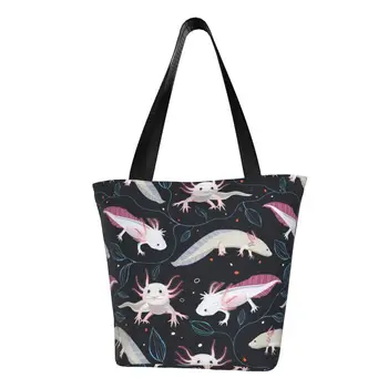 Забавный принт, милые экзотические аксолотли Саламандры, сумки для покупок, холщовая сумка для покупок
