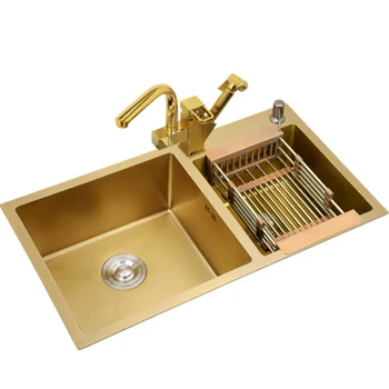 Золотая кухонная раковина 4 мм, раковина из нержавеющей стали 304, установленная над или под стойкой, двойная перегородка для раковины, домашний бар