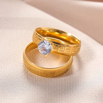 Золотое кольцо для пары из нержавеющей стали, женское, мужское, свадебное, с рисунком Великой Китайской стены, ювелирные изделия, стразы, кольца с фианитами для женщин, мужчин, любовников