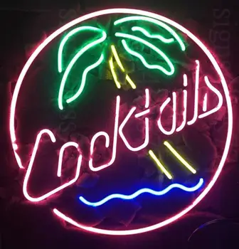 Изготовленная на заказ стеклянная неоновая световая вывеска пивного бара в виде коктейльного дерева