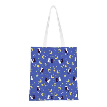 Изготовленная на заказ холщовая хозяйственная сумка Sailor Manga Usagi Tsukino Luna Moon для женщин, перерабатывающих продукты, сумки для покупок с рисунком кролика