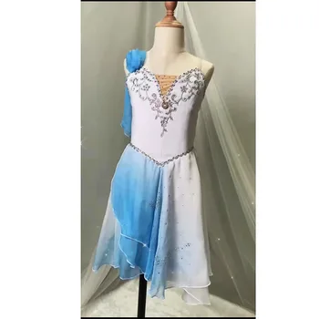 Индивидуальный Небесно-голубой белый балетный костюм с вариацией Купидона для девочек, Мягкое маленькое балетное платье с купидоном, Танцевальная одежда, платья-трико