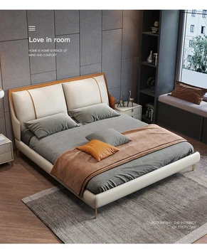 Итальянская чрезвычайно простая кожаная кровать современная простая главная спальня свадебная кровать Nordic light роскошная двуспальная кровать мягкая кровать