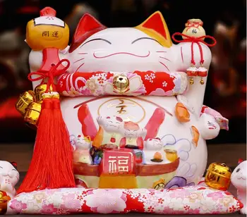 Керамическая копилка Lucky Cat Extra Large Maneki Neko Открытие магазина Подарочное украшение с милой улыбающейся мордашкой