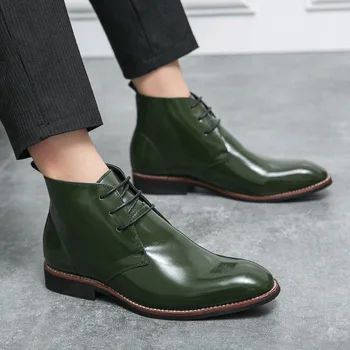 Классические зеленые Мужские модельные туфли С высоким берцем, Размер 38-48, Официальная обувь с помпонами, Мужские Кожаные ботинки на шнуровке для Мужчин, zapatos hombre vestir