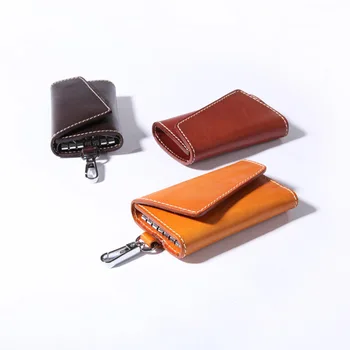 Кожаный Чехол для ключей от автомобиля из воловьей кожи, винтажный кожаный брелок-бумажник