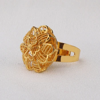 Кольца из 24-Каратного золота Регулируемого размера, Ближний Восток, Дубай, Женские Свадебные украшения для помолвки, Лепестки, Цветочное кольцо, Подарки Подруге