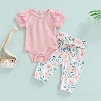 Комплект одежды для новорожденных девочек ma & baby 0-24 м, мягкий комбинезон, брюки с бантом и цветочным рисунком, летний костюм D01