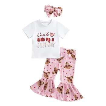 Комплекты одежды для маленьких девочек ma & baby от 6 М до 4 лет, футболка с принтом Коровы, расклешенные брюки, Летние наряды D01