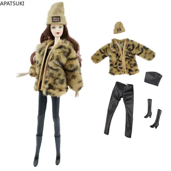 Коричневый леопардовый комплект модной кукольной одежды для куклы Барби Наряды 1/6 Аксессуары для кукол для Барби Пальто Топ Укороченные брюки Шляпа Ботинки