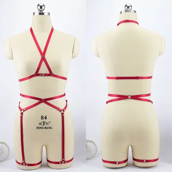 Красный комплект обвязки для тела, укороченный топ из полиэстера + нижние трусики регулируемого размера, женское белье для танцев на шесте, бондаж, фетиш N0103