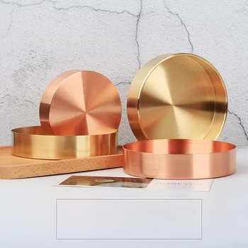 Круглый металлический поднос в стиле ретро из чистой меди, коробка для коллекции золотых украшений, латунная посуда