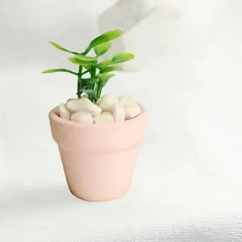 Кукольный домик Бонсай, яркий внешний вид, мини-растение в горшке, Белые камни, искусственная модель мини-растения в горшке, украшение сада
