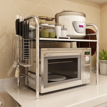 Кухонная стойка из нержавеющей стали, подставка для микроволновой печи, Двухслойный пол, Двойная подставка для хранения принадлежностей, приправ для духовки